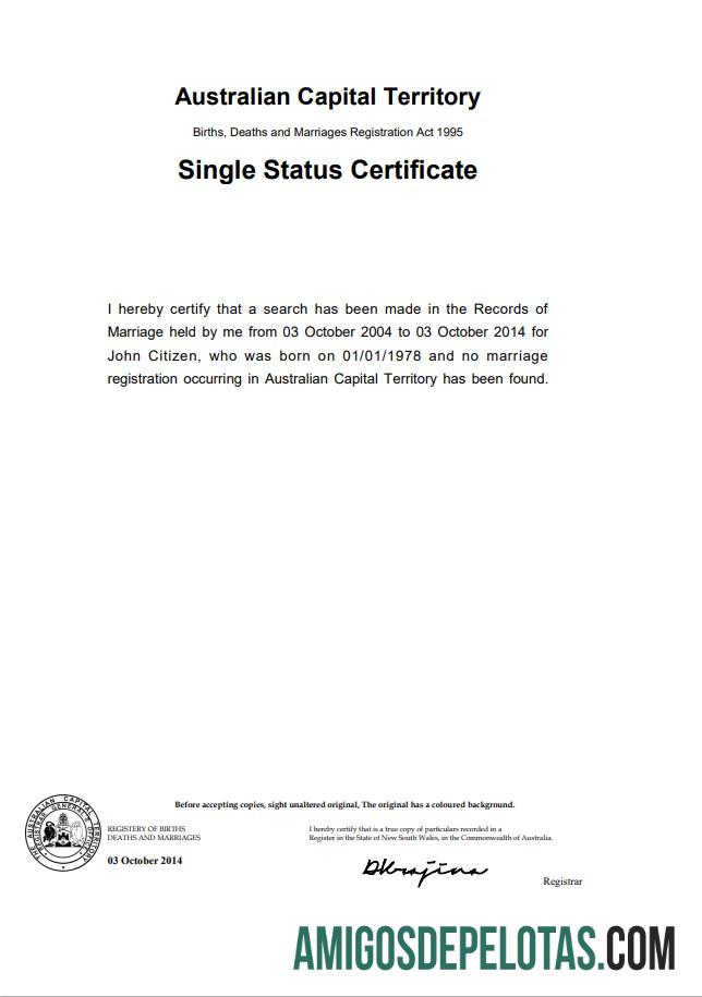 Imprimível modelo de certificado de divórcio do Território da Capital Australiana da Austrália no Word